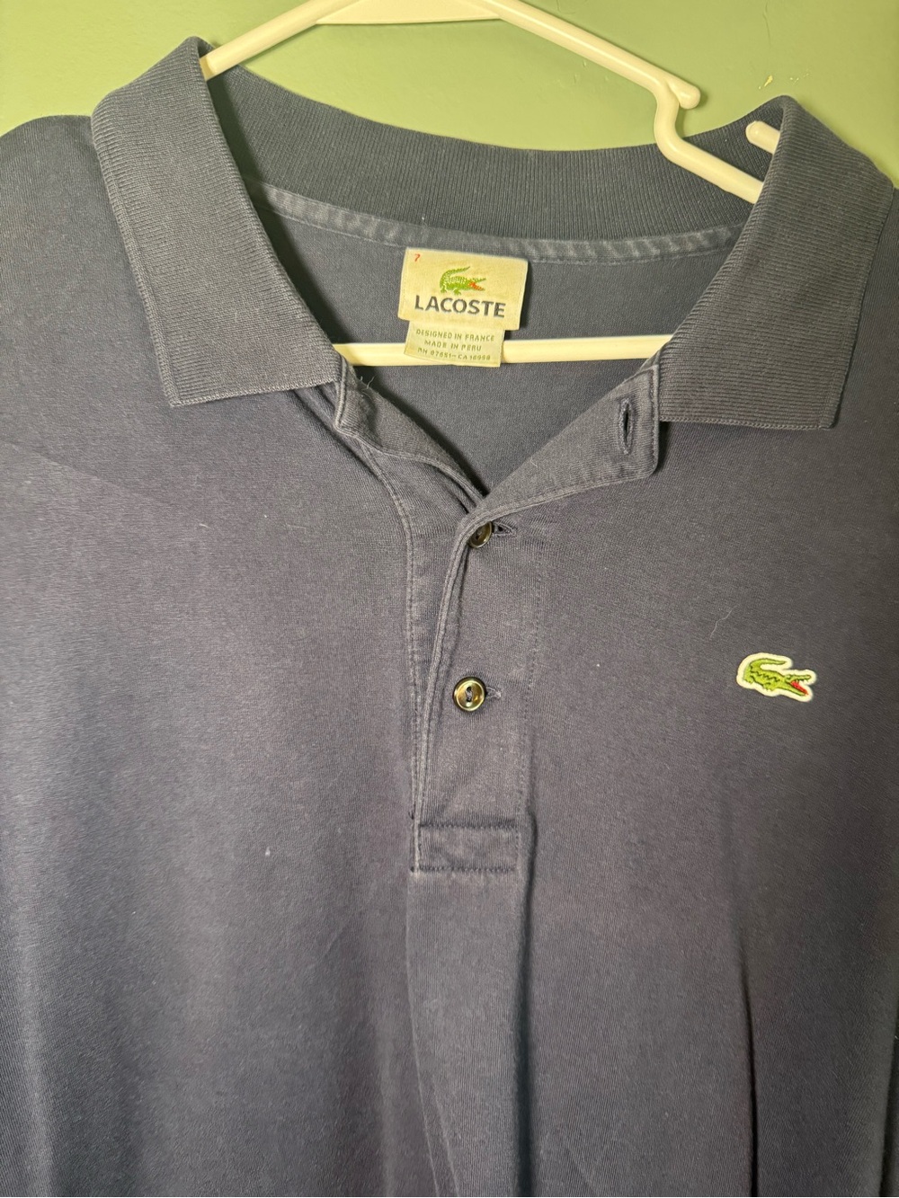 Lacoste Men's Navy Polo with Green Crocodile Logo
